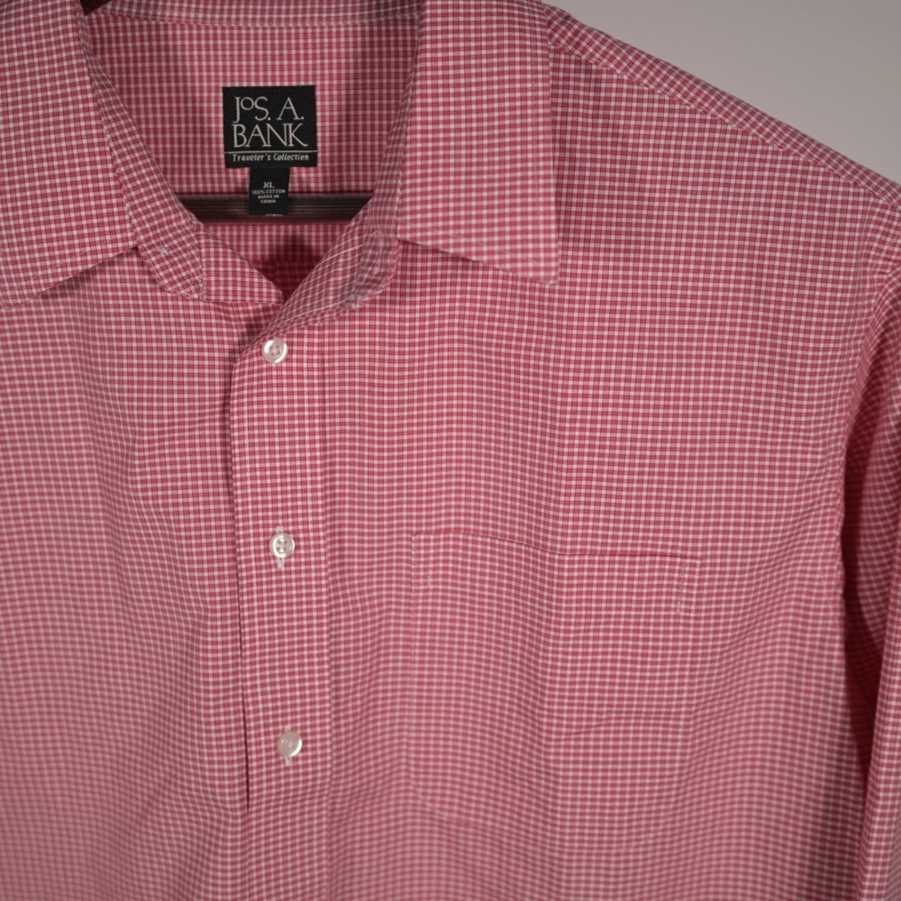 Jos. A. Bank Mens XL Traveler's Collection Red Gingham long sleeve shirt - Picture 5 of 8
